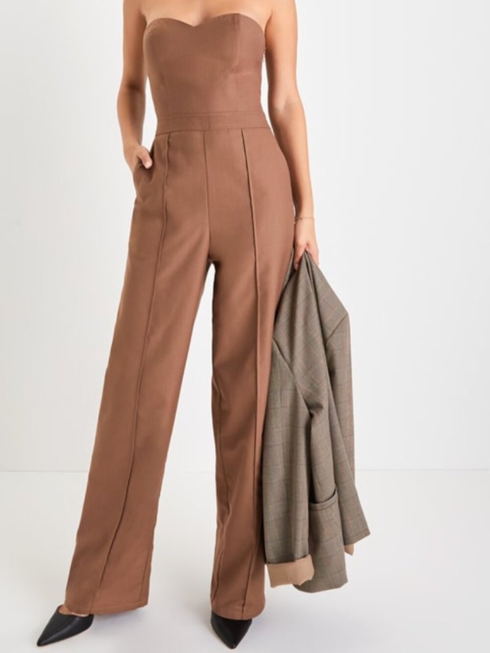 Lulus Superior Style Brown Strapless Wide-leg Jumpsuit - Size XS